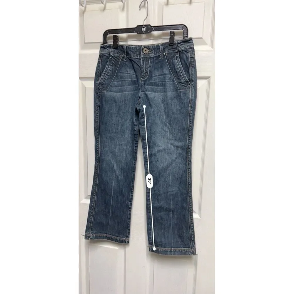 Womens Dark Wash Cropped Flare Jeans Low Rise Y2K‎ Style Denim Blue 31x25